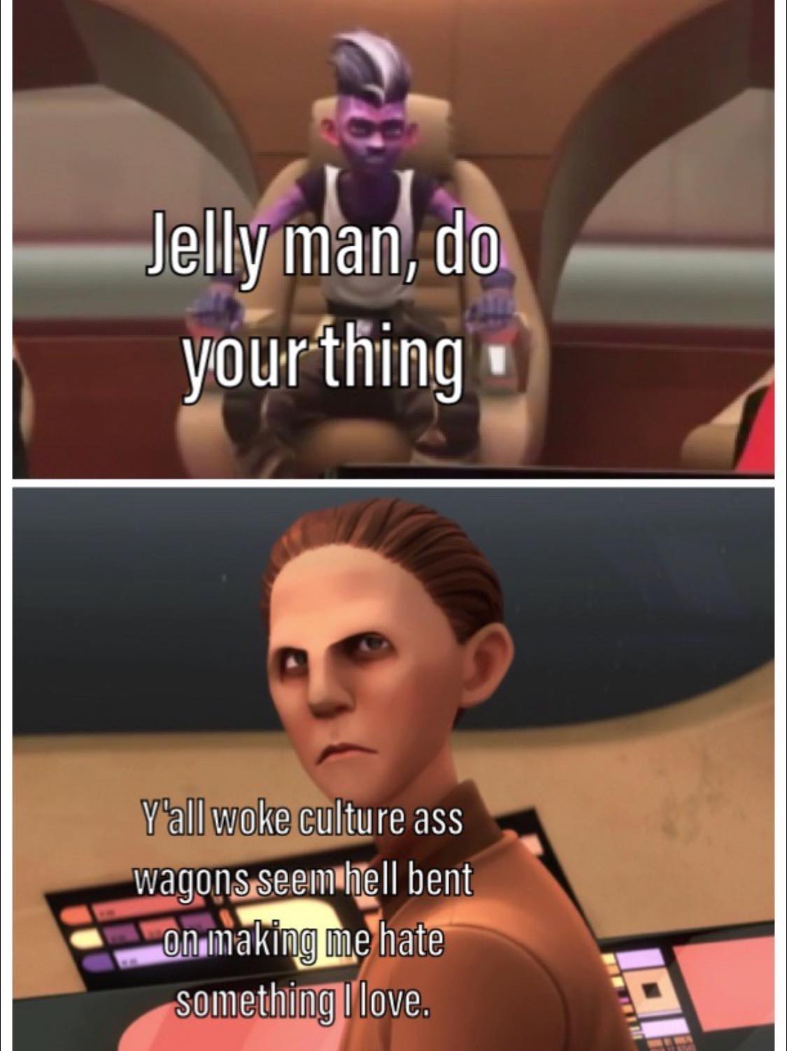 The meme features a screenshot from the 2021 film "Space Jam: A New Legacy" where the character of LeBron James' AI robot, "The Bot," says "I am LeBron when you're not looking" before suddenly shouting "I am LeBron when you're not looking" and then "I am LeBron when you're not looking" again, with a third and final "I am LeBron when you're not looking" after that.